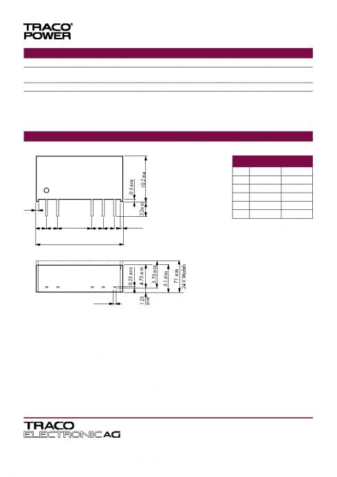 TMV1212DEN DC-DC. Input: 12VDC ( +-10% ), output: +12V -12V ( 40/ 40mA ) 1W