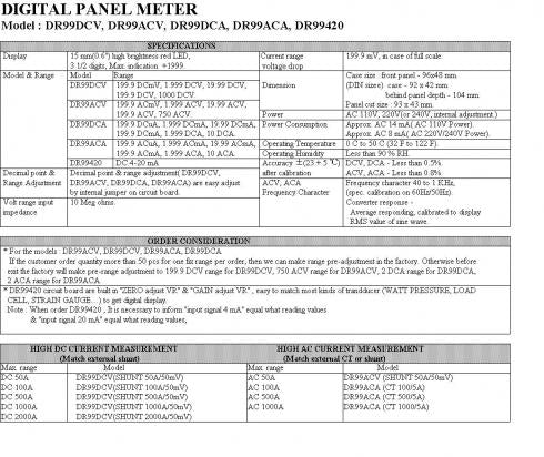 DR99ACV - AC LED-PANEELIMITTARI, 199.9 mV - 750V, 5 ranges.