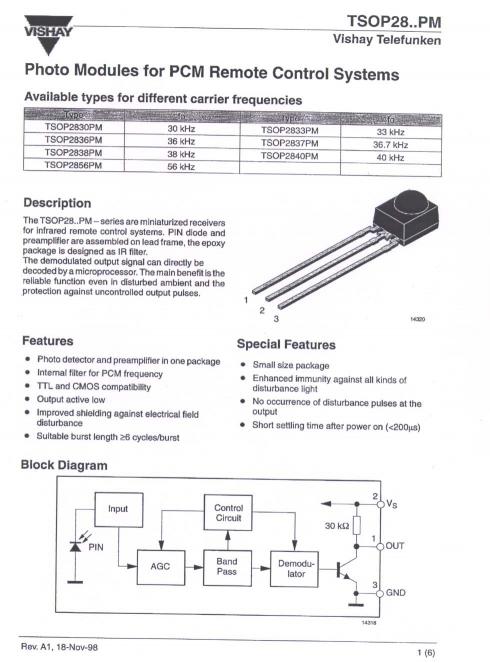 TSOP 2838 - IIR-receiver 38 kHz