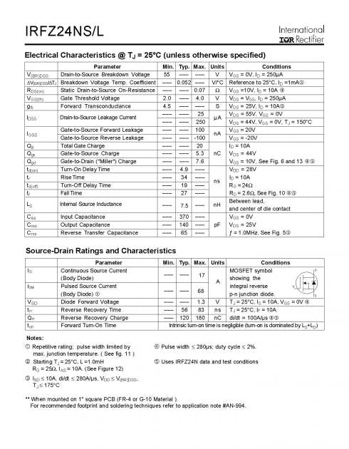 IRFZ24NSTRR - XSTR NFET 55V 17 D2PAK