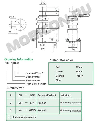 PBS-24-212 6 PIN - LUKKIUTUMATON 2xON-(ON) JALKAKYTKIN 4A 125VAC; 2A 250VAC