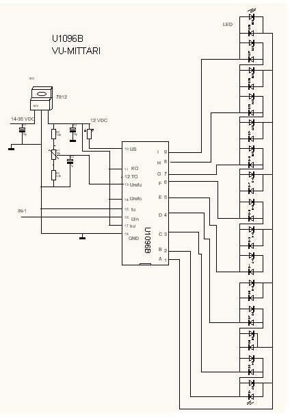 U1096B -JUMBO - 2-kanava VU-MITTARI, 2X30 led. Kytkentä kaiuttimien rinnalle.