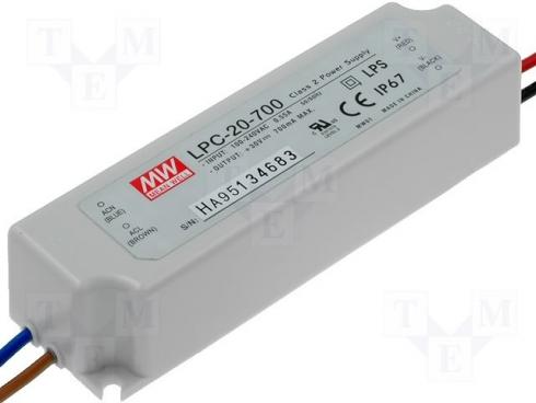 Mean Well LPC-20-700 - LED-driver, 21W / 9-30V / 700mA. IP67