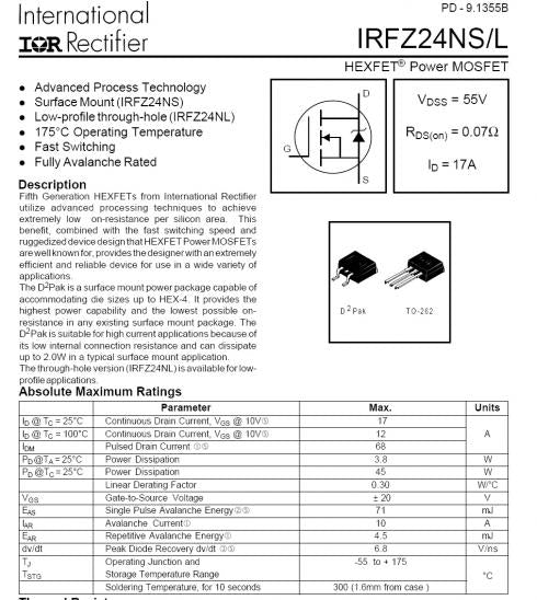 IRFZ24NSTRR - XSTR NFET 55V 17 D2PAK