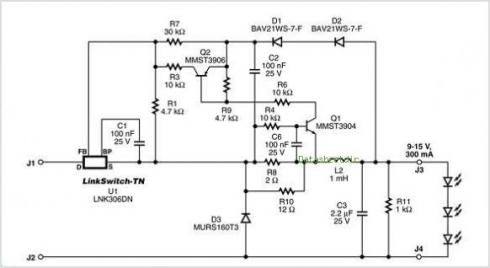 LNK306DN - Off Line Switcher 7-Pin SOIC-C T/R 	AC/DC Off-Line Switcher IC, Buck-Boost, Flyback, 85 VAC - 265 VAC, 66 kHz, 360 mA output, SOIC-8