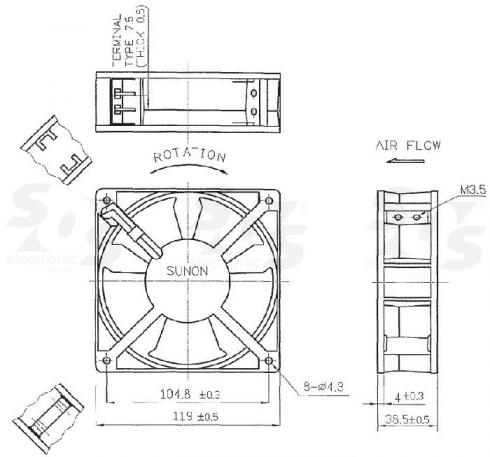 Sunon DP200A - Tuuletin 230VAC. Koko 120x120x38mm. 22W