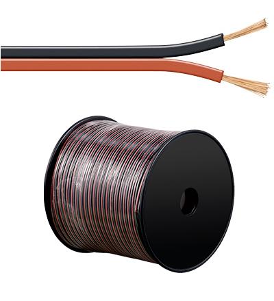 100m Kaiutinkaapeli, yleiskaapeli 2 x 1.5mm², 100m:n kela. Väritys: punainen/ musta.