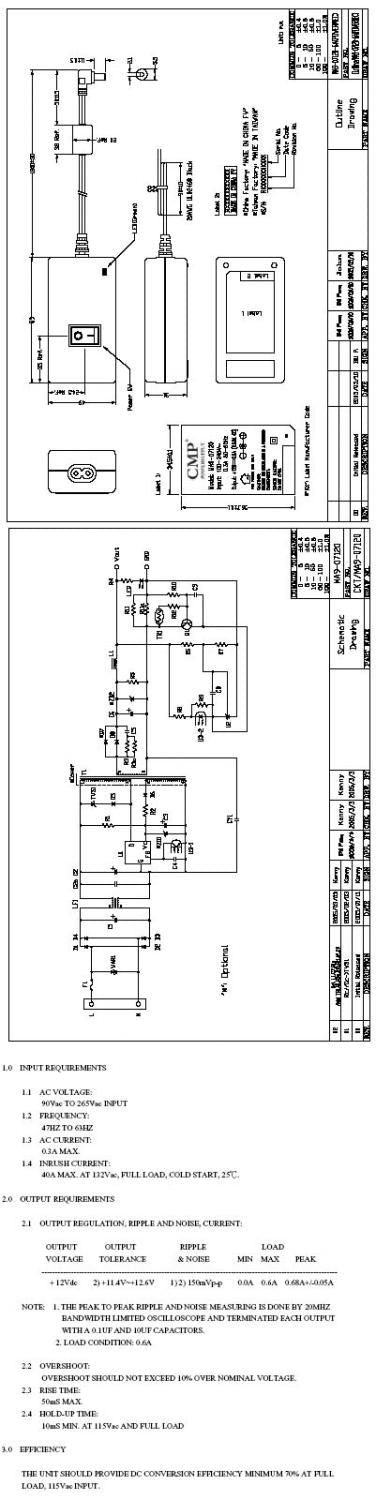 CMP-MA9-07120 - Hakkurivirtalähde 12VDC/600mA (680mA peak). Laitteessa oma virtakytkin. DC-liitin 5.5/2.1mm.