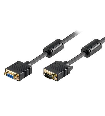 50486 - VGA-kaapeli, uros/naaras. Pituus 3m. Kullatut liittimet, häiriöpoisto-ferriitit.