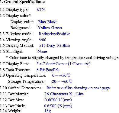 TM161ABA6 - 1x16 LCD-moduuli.