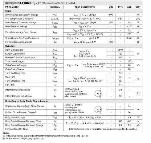 IRFP450 - MOSFET N, 500 V 16 A 250 W TO-247, IRFP450PBF, Vishay