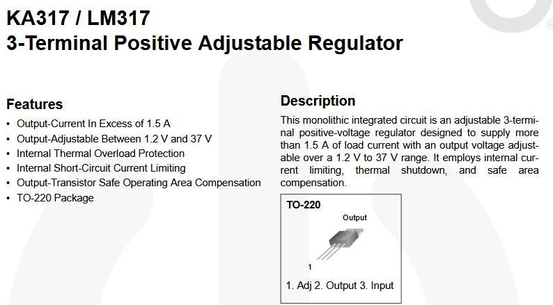 LM317/KA317  - Säädettävä 1,2..37V 1.5A TO-220