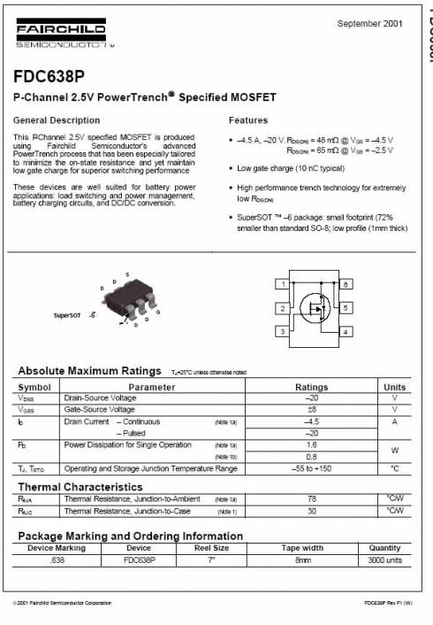 FDC638P P-CHANNEL MOSFET - .