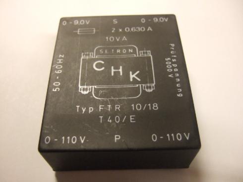 2x110/2x9V - 10VA - Piirilevymuuntaja Setron 2X9V/2X 630mA Typ FTR 10/18