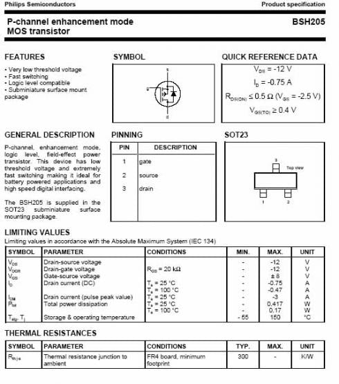 BSH205 P-channel SOT-23 Lead - FET P