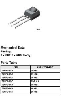 TSOP 34838 - IR-receicer 38 kHz  sopivat esim. Arduinolle