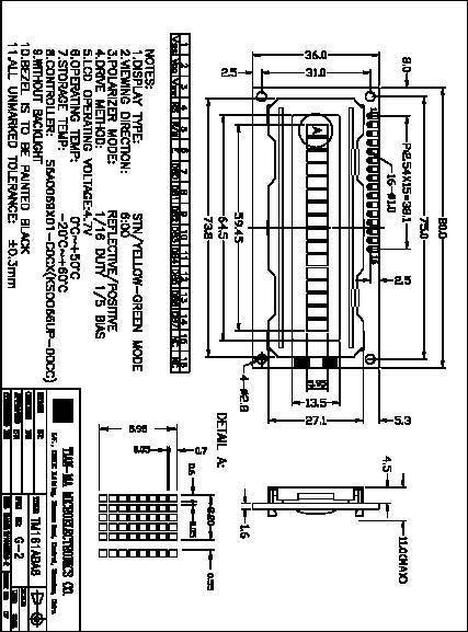 TM161ABA6 - 1x16 LCD-moduuli.