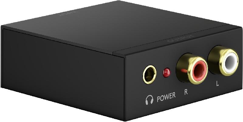 Optinen/ audio out - Adapteri muuntaa optisen toslink lähdön analogiseksi lähdöksi. 2xRCA lähtö, 1x kuulokelähtö. Metallirunko. Sisältää USB-kaapelin, sekä 5 VDC -virtalähteen. Muunto: 192kHz.