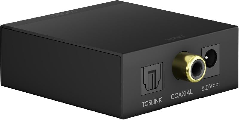 Optinen/ audio out - Adapteri muuntaa optisen toslink lähdön analogiseksi lähdöksi. 2xRCA lähtö, 1x kuulokelähtö. Metallirunko. Sisältää USB-kaapelin, sekä 5 VDC -virtalähteen. Muunto: 192kHz.