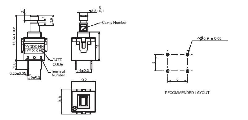 PVA1EE H1 C&K Switches - piirilevymalli 2xon-off, lukkiutuva