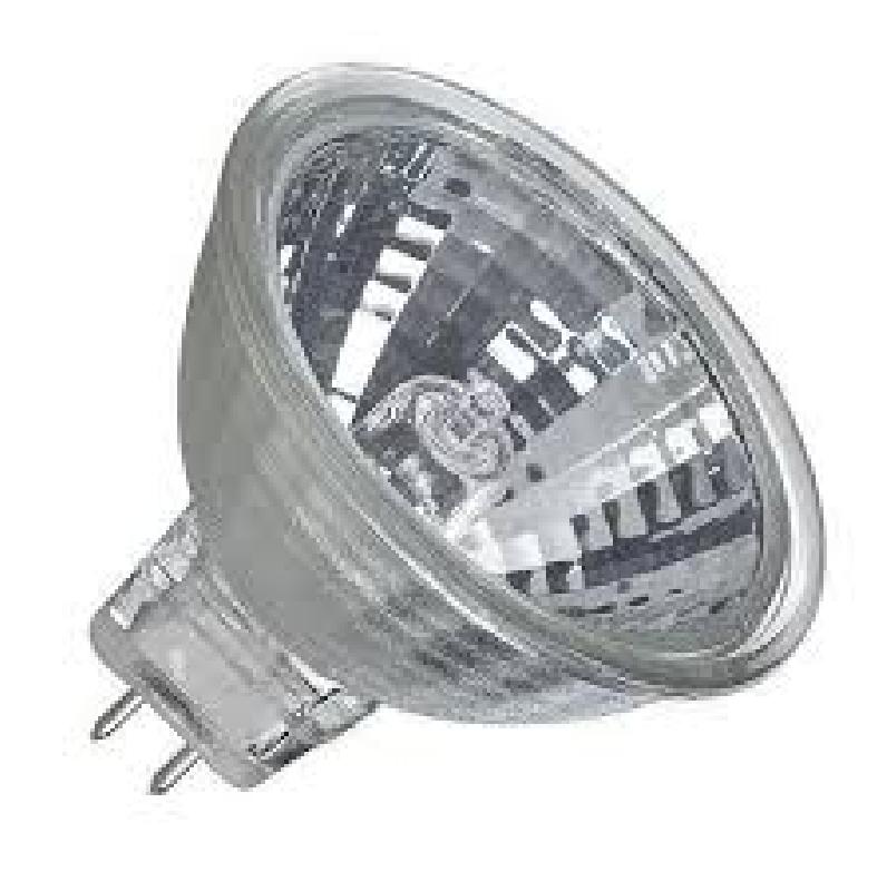 Halogen 12V M - Halogen lamppu 20W/12V. PAR16, GU5.3-kanta. Keskileveä valokiila.Suojalasilla.