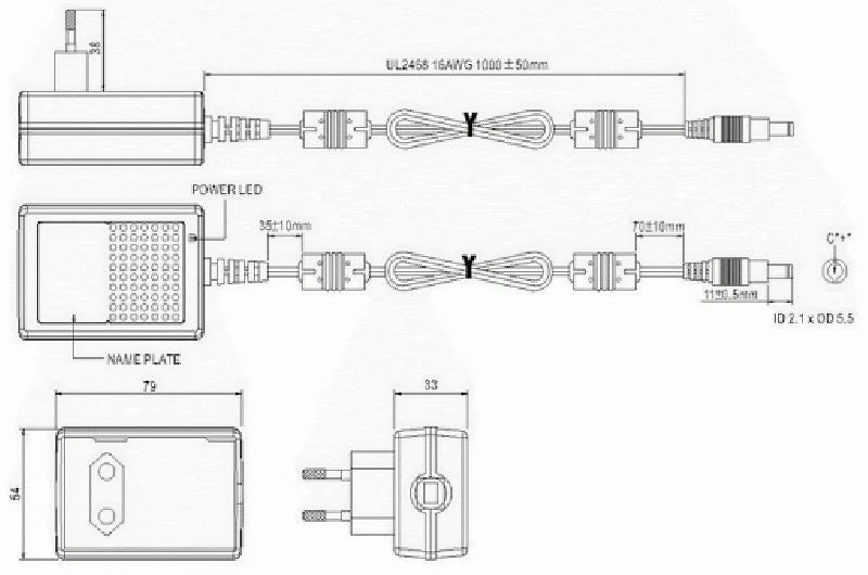 GST36E24-P1J - Virtalähde 24VDC/ 1.5A ( 36W ). DC-liitin 2.1 x 5.5mm. Valmistaja: Mean Well.