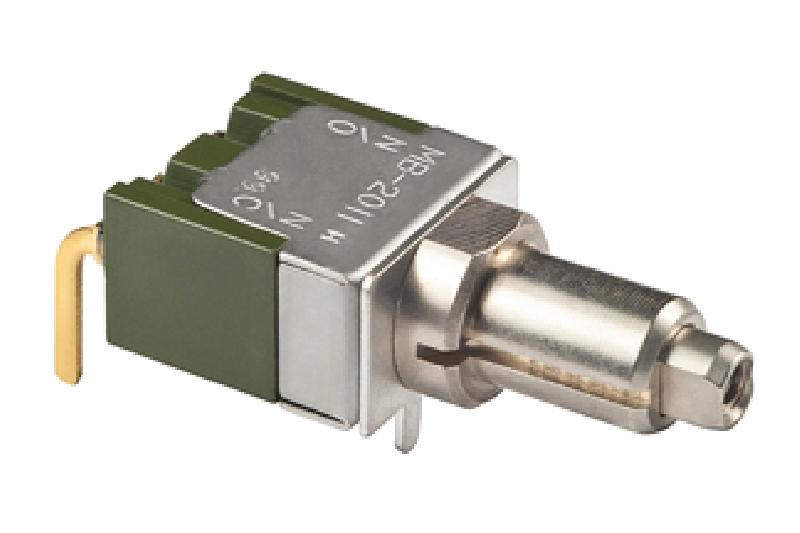 Nikkai MB-2011 - Lukkiutumaton painokytkin piirilevylle. Vaihtokoskettimet ( 3-pin ). Musta painikenuppi sisältyy hintaan. Made in Japan.