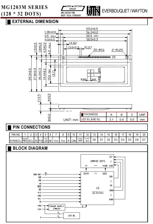 128x32 graafinen LCD-moduuli - Tuotekuva