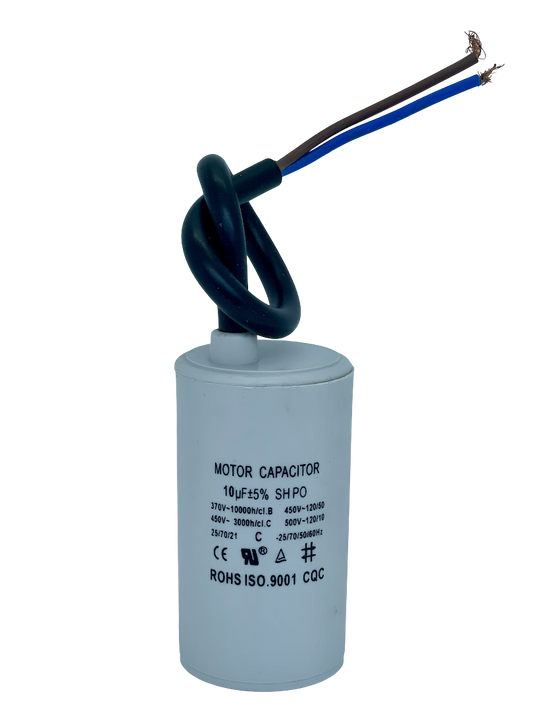 10uF  450VAC - 35x69mm ( runko ). Käynnistyskondensaattori, tarkkuus 5%