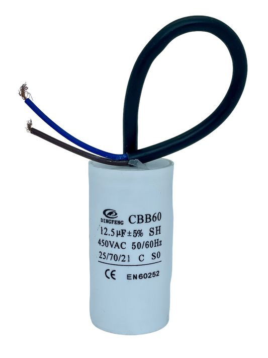 12.5uf 450vac - 35x71mm ( runko ). Käynnistyskondensaattori, tarkkuus 5%