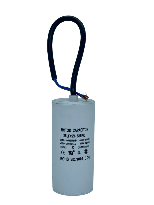 25uF 450VAC - 45x102mm ( runko ). Käynnistyskondensaattori, tarkkuus 5%