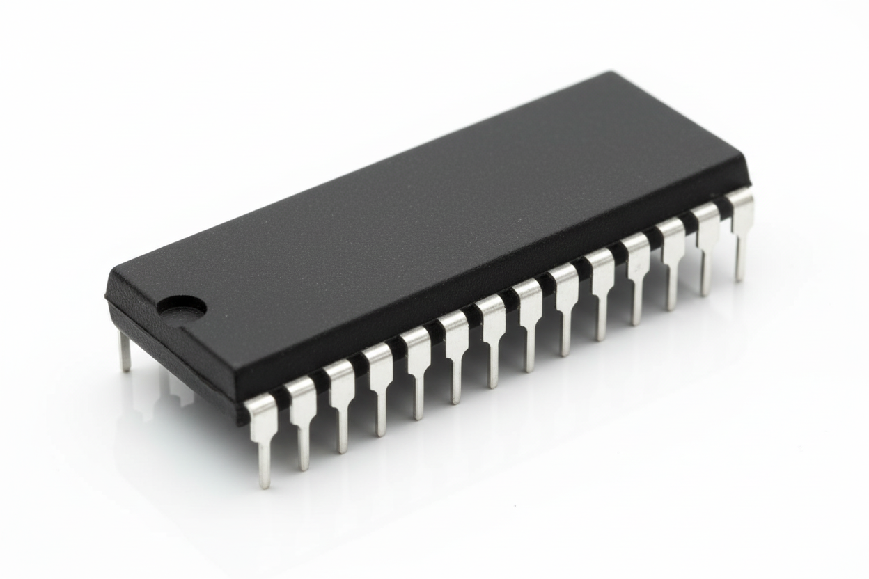 28-pin DIP IC chip without text