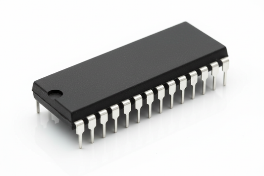 28-pin DIP IC chip without text